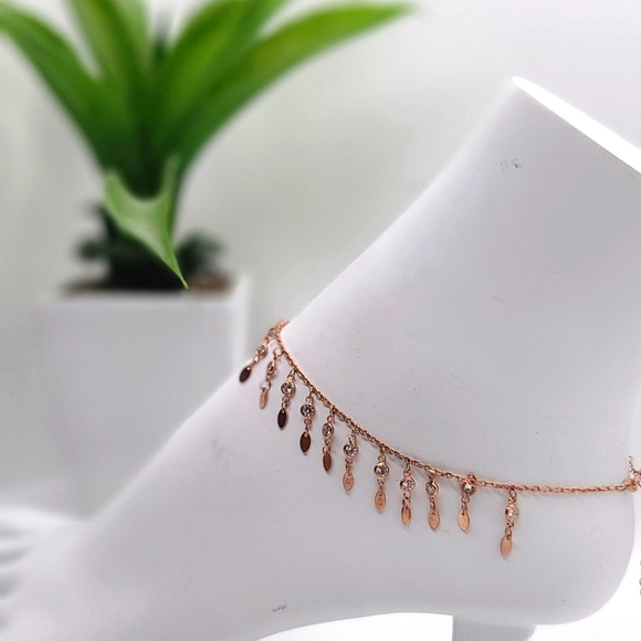 Rose Gold Color 925 Sterling Silver Anklet - Picture 3 of 6